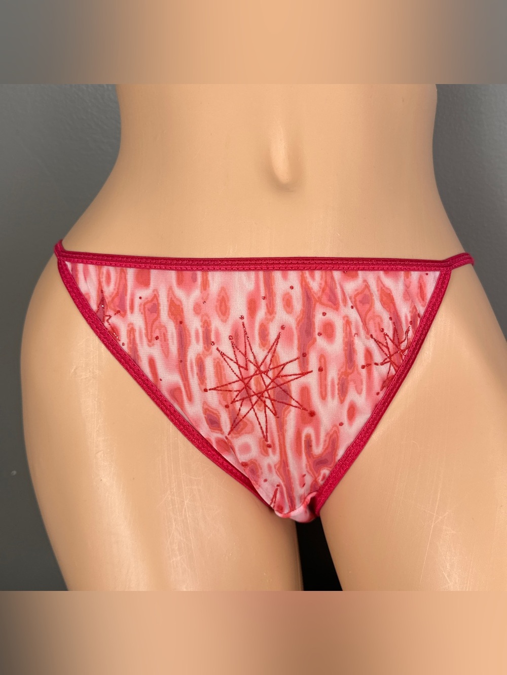 Vintage Planet Lingerie String Bikini Panties Mesh Semi-Sheer Pink Large 7 Panty